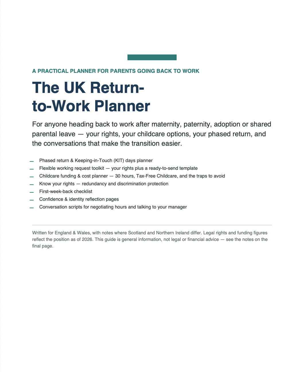 UK Return To Work Planner